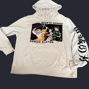 Demon Slayer Hoodie Cream White Graphic Anime Streetwear Size M Unisex